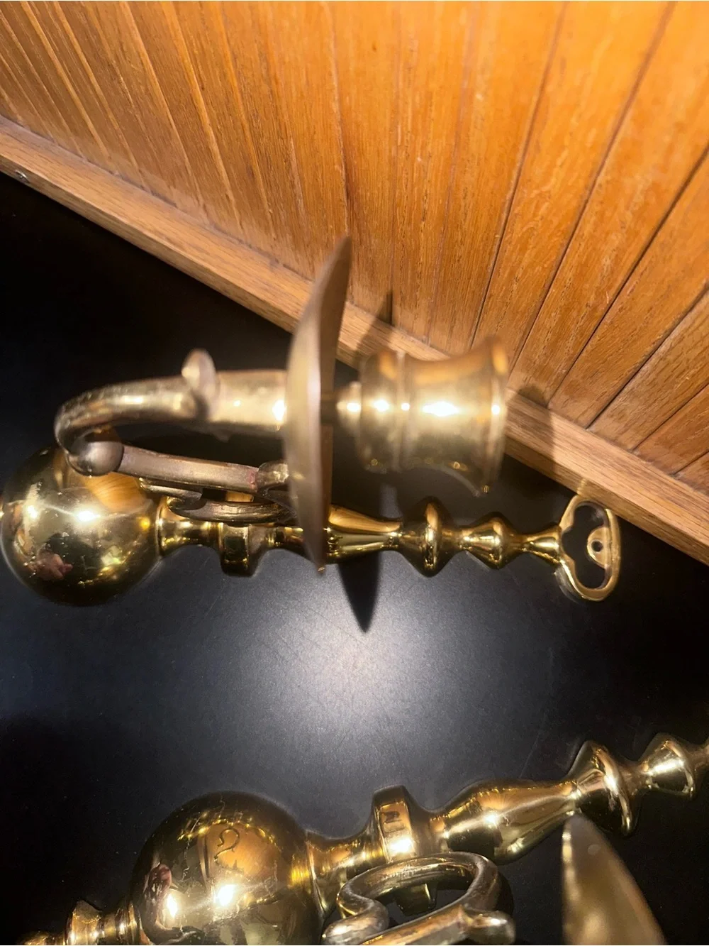 Pair of Vintage Brass Candle Sconces - Polished Gold Tone